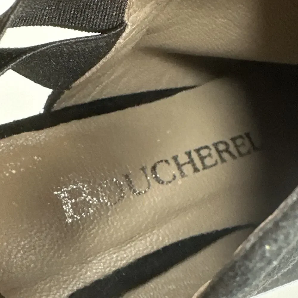 Boucherel Womens Size 6.5 EU 37 Black Suede Slingback Kitten Heels Pumps Shoe